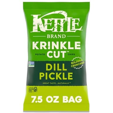 Kettle Brand Potato Chips, Krinkle Cut, Dill Pickle Kettle Chips, 7.5 Oz