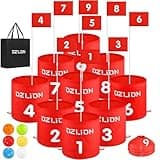 DZLION Backyard Golf Game Set, 9 Hole Golf Course Outdoor Golf Chipping Game for Family Adults Kids Portable Yard Golf Practice Games for Lawn, Beach, Camping (Red)