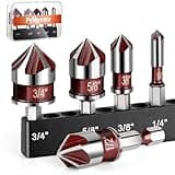 Pylevemv 5Pcs Drill Bit Set, Premium Countersink Drill Bit with 82-Degree, 5 Flutes, Quick-Change Hex Shank, 1/4 Inch to 3/4 Inch Size, for Wood, Metal, Plastic