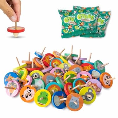 BONNYCO Wood Spinning Top 40 Pack Jungle Kids Party Favors. Spinning Tops Goodie Bags Stuffers for Kids 3-5 4-8, Return Gifts for Birthday Party. Goody Bag Stuffers, Pinata, Classroom Prizes, Rewards