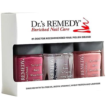 Dr’s Remedy 3 Pack Nail Polish Kit, ANNIVERSARY Kit, All Natural Enriched Nail Strengthener Non Toxic and Organic - BRAVE Berry/TOTAL Two-in-One Glaze/RESILIENT Rose