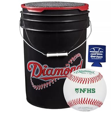 Diamond Sports DOL-1 HS | 30 Leather High School Baseballs with 6-Gallon Ball Bucket and Rods Insolated Can Sleeve Rods DOL-1 HS Bucket Combo