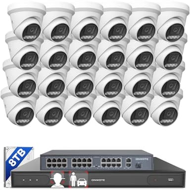 ONWOTE NVR 32 Channel Security Camera System 12MP, Face Recognition & AcuSearch, 2 Way Audio, 24x 8MP PoE IP Cameras, AI Color Night, 32CH 6K 4K Commercial NVR 8TB, Support 40TB, Business CCTV