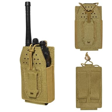 Two Way Radio Pouch,Tactical Molle Walkie Talkie Bag for Baofeng UV 5R,Motorola Talkabout/CP200d,Yaesu VX 6R,Utility Bag fits Smartphone,Power Bank for Outdoor Working,Hiking Gear Carry (Khaki)