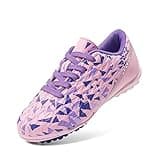 DREAM PAIRS Boys Girls Turf Indoor Soccer Shoes Lace Up Cleats for Little/Big Kid,Size 4 Big Kid,Pink/Purple,SDSO223K