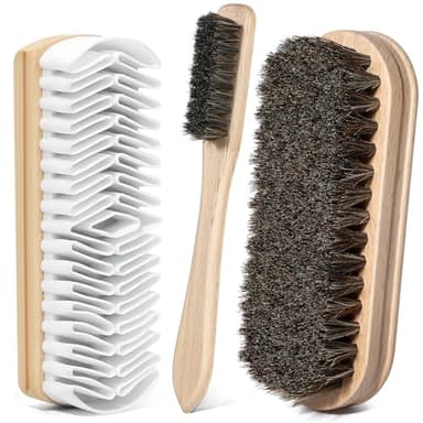 Pylevemv 3Pcs Shoe Brush, 2026 Version Suede Eraser, Premium Shoe Polish Brush, Long-Lasting Shoe Cleaning Brush, Horsehair Shoe Brush Shine Kit for Cleaning and Polishing (3PCS)