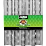 AMAGABELI GARDEN & HOME Baguette Bread Pan 15" x 13" Nonstick Perforated Baguette Tray French Bread Baking 4 Wave Loaf Bake Mold Toast Cooking Baker Molding Gutter Oven Toaster Dishwasher Safe Silver