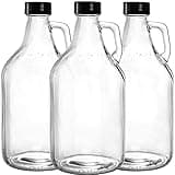 ZEAYEA 3 Pack Glass Growlers, 64 oz Clear Glass Jug, Half Gallon Jugs with Seal Cap and Handle for Beer, Home Brewing, Kombucha, Distilled Water