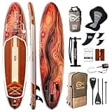 InnoExpo 11' Inflatable Stand Up Paddle Boards with Premium Accessories, Wide Stable SUP Paddle Board Design, Non-Slip Comfort Deck for Youth & Adults (Timber/Kayak Seat)