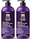 VANIDOX Sulfate Free Purple Shampoo and Conditioner Set for Grey and Silver Hair, Brass Toning with Infused Purple Pigment, for Women (16 fl oz each)