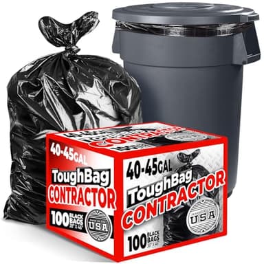 Toughbag 40-45 Gallon Trash Bags Heavy Duty (100 Count) - 39, 40, 42, 44 Gallon Trash Bags for Contractors, Commercial, Home, Kitchen - Made in USA