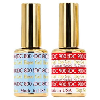 DND DC Base Gel and Top Gel Polish No Cleanse Set, UV/LED GelBase Polish 800 and No Cleanse Top Coat 900, Salon Professional Gel Polish Duo, 0.6 Fl Oz Each