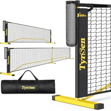 TYRSEN Portable Pickleball Net for Driveway, 22 FT Regulation Size & 11 FT Half Court Size Pickleball Net with Ball Collector, 2-in-1 Pickle Ball Net with Carry Bag for Outdoor Indoor Garages