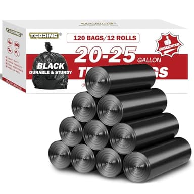 T.FORING Black Trash Bags 20-25 Gallon 120 Count - 30" x 33" Large Kitchen Garbage Bags, 20+ Gallon Trash Can Liners Unscented, Multipurpose for Home, Office, Daily Household Use