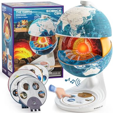 Science Can Openable Globe for Kids, 8 Inch Interactive World Globe, Talking Model with Knowledge & Quiz Mode, Bilingual STEM Toys for Ages 8-13, Educational Birthday Gifts for Boys & Girls Ages 6+
