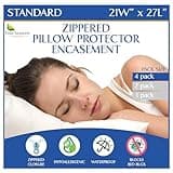 Standard Pillow Protectors (Set of 4) – Hypoallergenic Pillow Cover Waterproof Dust Allergen Proof Zippered Encasement