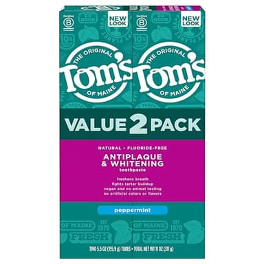 Tom's of Maine Fluoride-Free Antiplaque & Whitening Natural Toothpaste, Peppermint, 5.5 oz. (Pack of 2)
