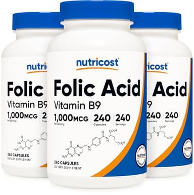 Nutricost Folic Acid (Vitamin B9) 1000 mcg, 240 Capsules (3 Bottles)