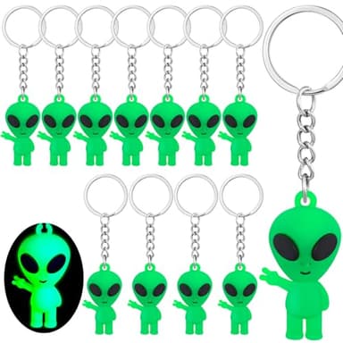 Equsion 12 Pcs Alien Party Favors Alien Keychains Glow in The Dark Space Keychain Mini Rave Trinkets Aliens Figures Little Bulk Gift Prize Christmas Stocking Stuffer for Music Easter Decor (Green)