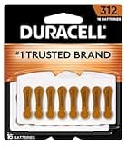 Duracell Hearing Aid Batteries Brown Size 312, 16 Count Pack, 312A Size Hearing Aid Battery with Long-lasting Power, Extra-Long EasyTab Install for Hearing Aid Devices