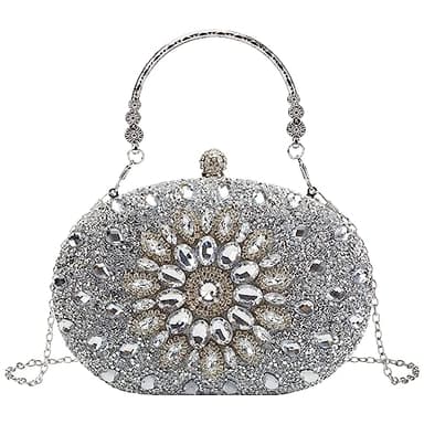 Suhatjia Rhinestone Clutch Purses for Women, Party Pearl Purses for Evening Weddings, Silver Evening Clutch