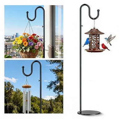 SIECCY 76" Adjustable Shepherds Hooks for Outdoor Heavy Duty, Bird Feeder Pole, Outdoor Plant Stand with Weighted Base for Décor, Lanterns & Wind Chimes