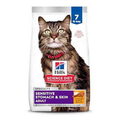 Hill's Science Diet Adult 1-6 Sensitive Stomach & Skin Dry Cat Food, Chicken & Rice, 7 lb. Bag (Updated Formula)
