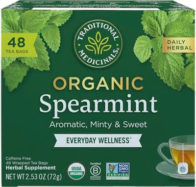 Traditional Medicinals Tea, Organic Spearmint, Supports Everyday Wellness, Healthy & Refreshing - 48 Tea Bags