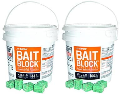 JT Eaton 709-PN Bait Block Rodenticide Anticoagulant Bait, Peanut Butter Flavor, for Mice and Rats (Pail of 144) (2 Pails of 144)