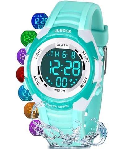 Juboos Kids Digital Watch for Boys Girls 5-18, 7 Colors LED Light Kids Sports Outdoor Wristwatch, Waterproof Watch with Alarm,Stopwatch