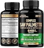 Saw Palmetto for Men 640mg - Pumpkin Seed | Nettle | Zinc & Pygeum - Prostate Health & Urinary Supplement - DHT Blocking & Hair Support - 45% Fatty Acids, Clinical Strength - Made in USA, 120 Capsules