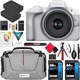 Canon EOS R50 Mirrorless Camera (White) with RF-S 18-45mm F4.5-6.3 is STM Lens 5812C012 Bundle with Deco Gear Photography Bag + 2 x Battery + 2 x 64GB Memory Cards + Accessories Kit