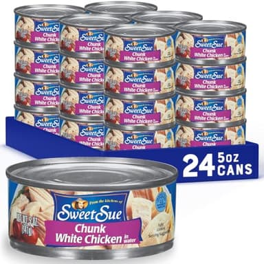 Sweet Sue Canned Chicken Breast with Rib Meat in Water - 11g Protein per Serving - Gluten Free, Keto Friendly - White Chicken Chunks Great for Snack, Lunch or Dinner Recipes - 5 oz (Pack of 24)