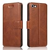 QLTYPRI for iPhone 6 Plus iPhone 6S Plus Case Premium PU Leather Simple Wallet Case TPU Bumper Card Slots Kickstand Magnetic Closure Shockproof Flip Cover - Brown