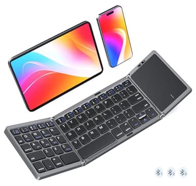 MEETION Foldable Keyboard with Touchpad, Bluetooth Wireless Portable Keyboard, Rechargeable Ultra Slim Pocket Folding Keyboards, Full Size Keys, Travel for iOS Android Windows Laptop PC Tablet