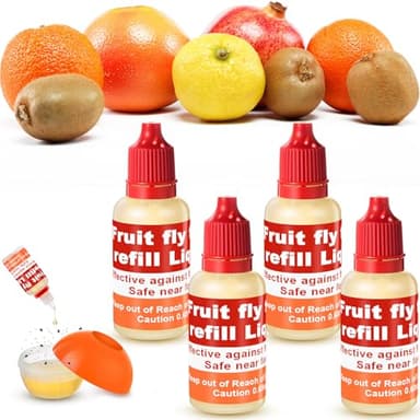Qualirey 4 Pack Fruit Fly Trap Refill Liquid, 0.68oz/ Bottle Liquid Fruit Fly Traps for Indoors Non Toxic Safe Near Food, Effective Lure Refill for Indoor and Kitchen Use, Red