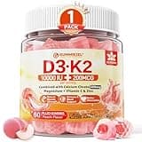 Sugar-Free Vitamin D3 K2 Filled Gummies 5000IU / 10,000 IU with 500mg Calcium + K2 (MK-7) 200mcg, Magnesium Citrate, Vitamin C, Extra Strength - Ultimate Absorption for Bone Muscle Teeth Immune, Vegan
