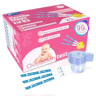 HEAL-CHECK 25 Count Ovulation Test Strips with Cups, Bulk Ovulation Test Strips for Women, Ovulation Predictor Kit, Accurate Fertility Tests for Home, Individually Wrapped 5mm LH