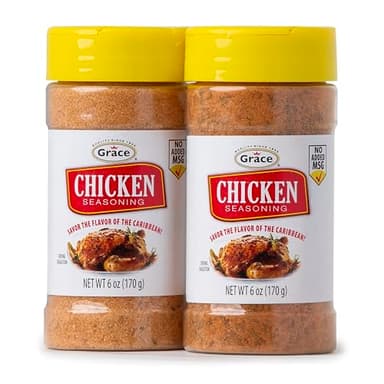 Grace Chicken Seasoning 6oz - 2 Pack Bottles Jamaican Chicken Seasoning for Grilling - Caribbean Poultry Seasonings and Spices for Cooking, Grilling, Meat, BBQ, All-Natural