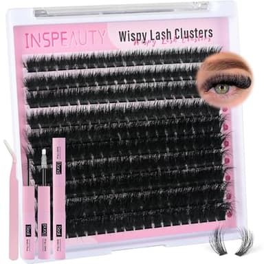 Lash Clusters Kit 80D Wispy Lash Clusters Eyelash Extension Kit 8-16mm Individual Lashes Kit with Lash Bond and Seal, Lash Tweezers for DIY Lashes Extension by INSPEAUTY