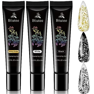 SEISSO Stamp Nail Polish Gel, 3 Colors White Black Shining Golden Stamping Gels for Nail Stamp Plate Stamper UV LED Nail Art Gel Polish