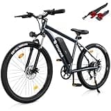 isinwheel M10 Electric Bike for Adults with 374.4Wh Removable Battery, 46Miles 20MPH Commuting Electric Mountain Bike with 500W Brushless Motor, 7 Speed, 26" Tires and Front Fork Suspension (Blue)