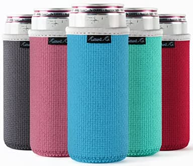 Slim Can Cooler Sleeves (5-Pack) Insulated Neoprene, White Claw Skinny Can Cooler for Seltzer - Slim Beer - Tall Can Koolie for Truly Coolies