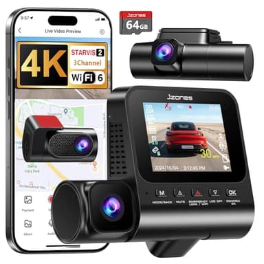 3-Channel Dash Cam Front and Rear with Cabin, STARVIS 2 Sensor HDR Dash Camera for Cars with WiFi 6