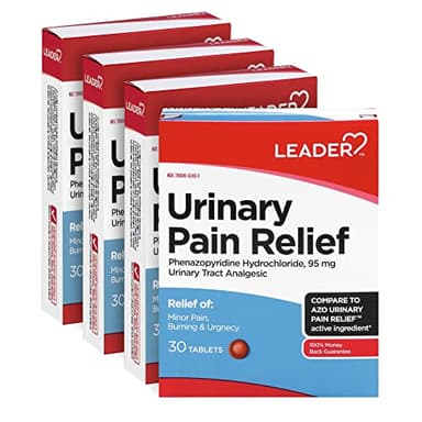 LEADER Urinary Pain Relief Maximum Strength, Fast Relief of UTI Pain, Burning & Urgency, Urinary Tract Infection Relief, Phenazopyridine Hydrochloride 95 mg, 30 Tablets, 4-Pack