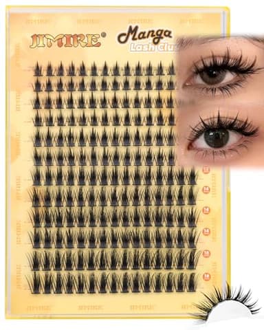 JIMIRE Wispy Lash Clusters Extensions 180Pcs Anime Eyelash Clusters D-Curly Manga Lashes Clusters Natural Look 8-16MM Cluster Eyelash Extensions Individual Lash Extension Pack