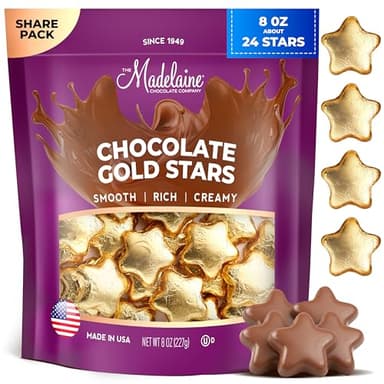 Madelaine Chocolate Gold Stars St. Patrick's Day Candy - 24 Milk Chocolate Candy Party Favors - Individually Wrapped In Gold Foil for Party Decorations - 8 Oz Bag