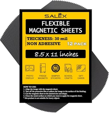 Magnetic Sheets 8.5" x 11" Non Adhesive 30 mil 12 Pack for Dies Storage - Flexible Blank Magnet Sheet 8.5x11 Inch Set for Crafts, DIY, Sign Making, to Make Dots, Square Magnets, Circles, Strips, Tape