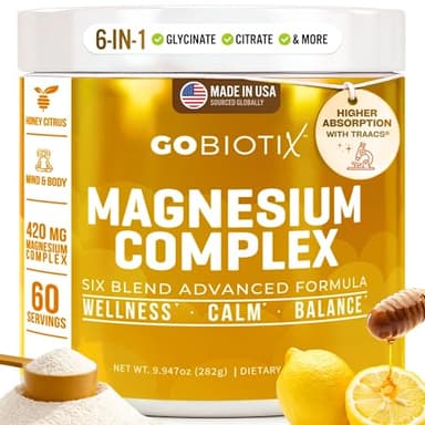GoBiotix Magnesium Glycinate Powder – Cortisol Supplements for Women and Men – High Absorption Magnesium Complex Calm Supplement with Citrate, Malate – Sugar Free – 420 mg, 60 Servings - Honey Citrus