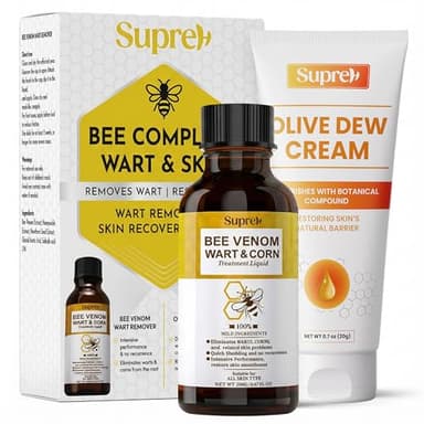 SupreH Bee Venom Wart Remover Kit: Maximum Strength Bee Venom Wart Solution with Botanical Skin Restore Cream - for Plantar and Common Wart 30